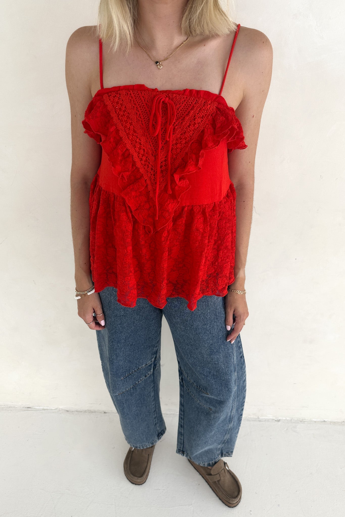 Lola Lace Ruffle Peplum Top - Neutral Ground