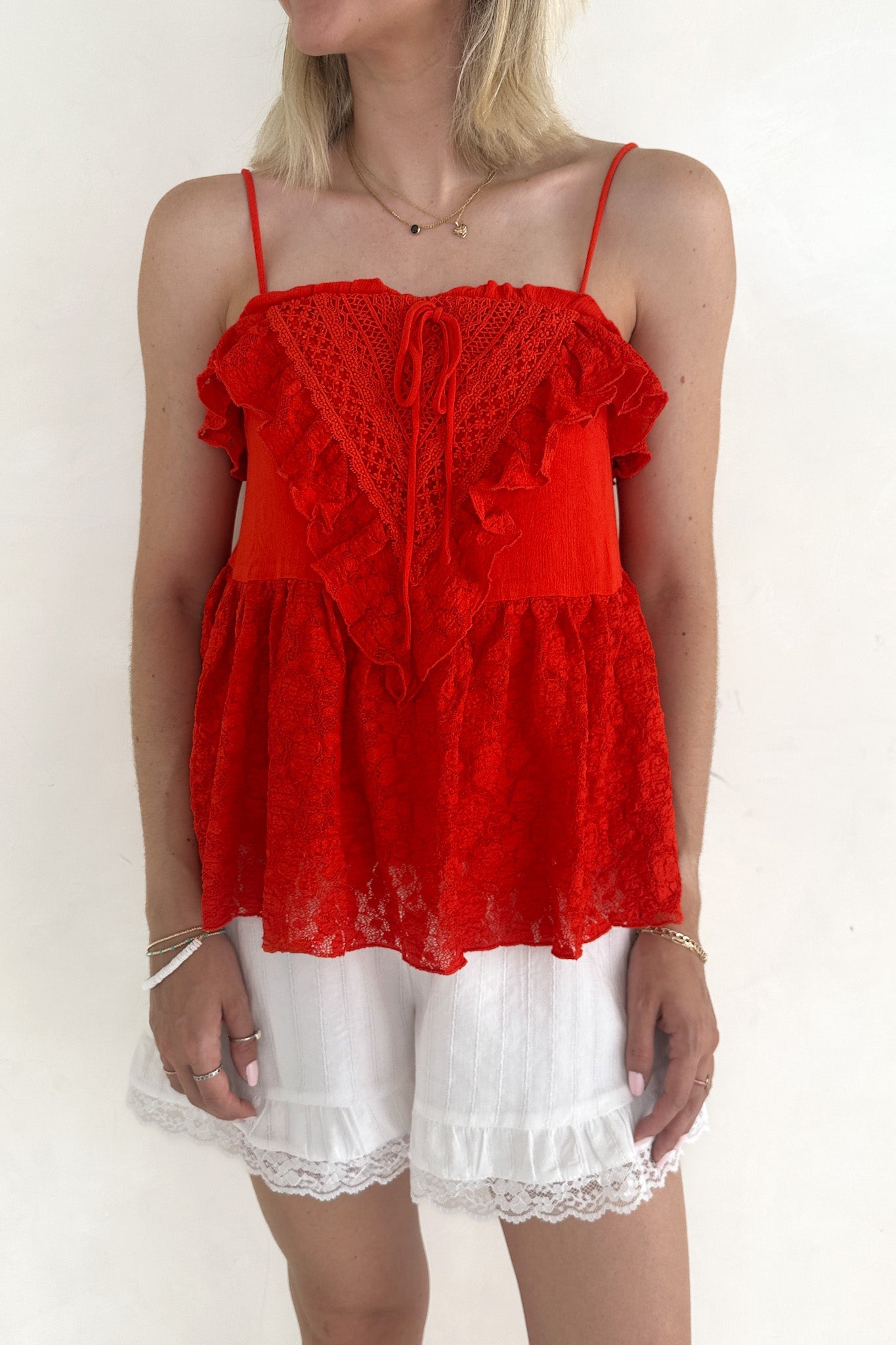 Lola Lace Ruffle Peplum Top - Neutral Ground