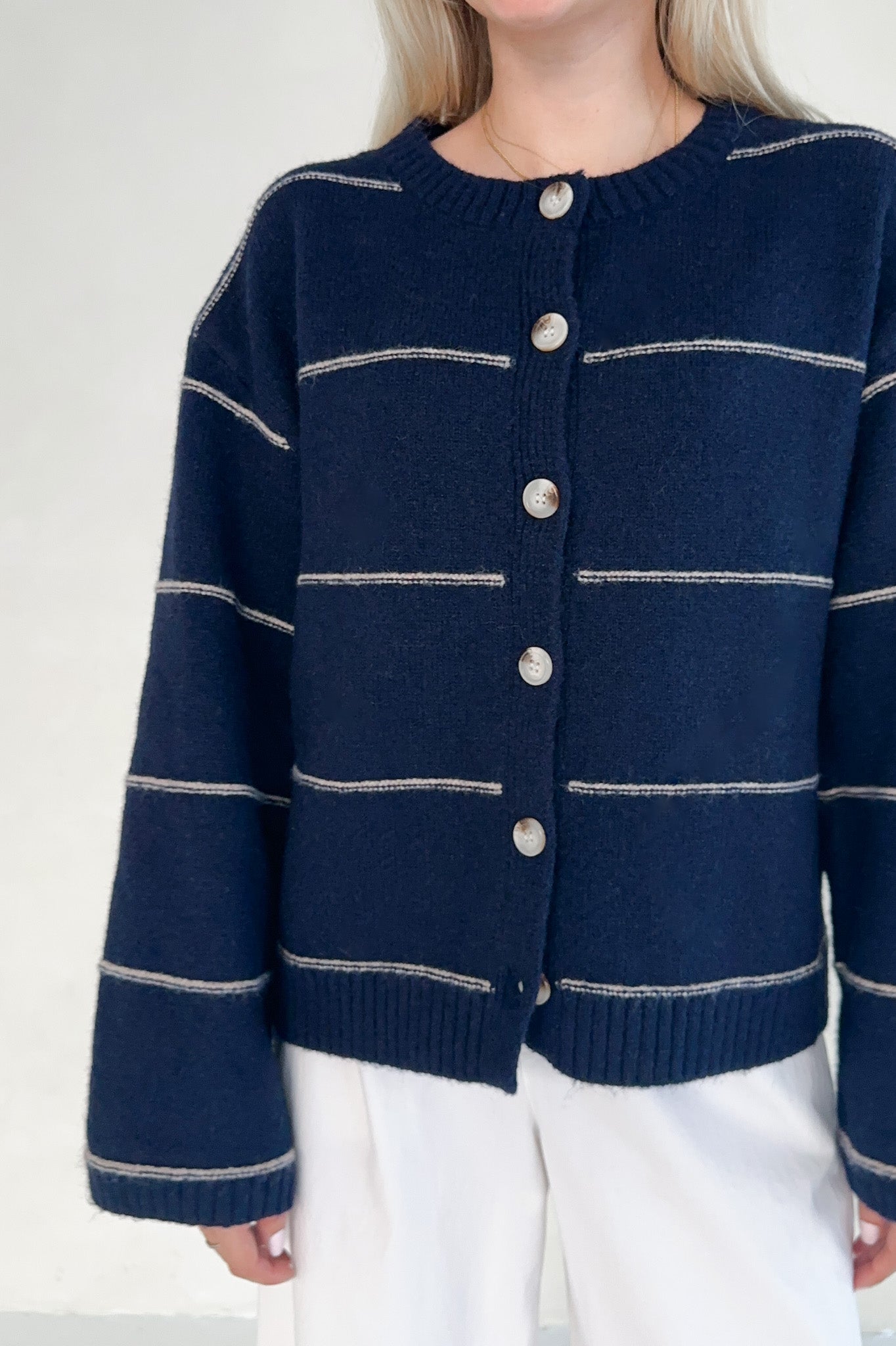 London Knit Button Front Striped Cardigan - Neutral Ground