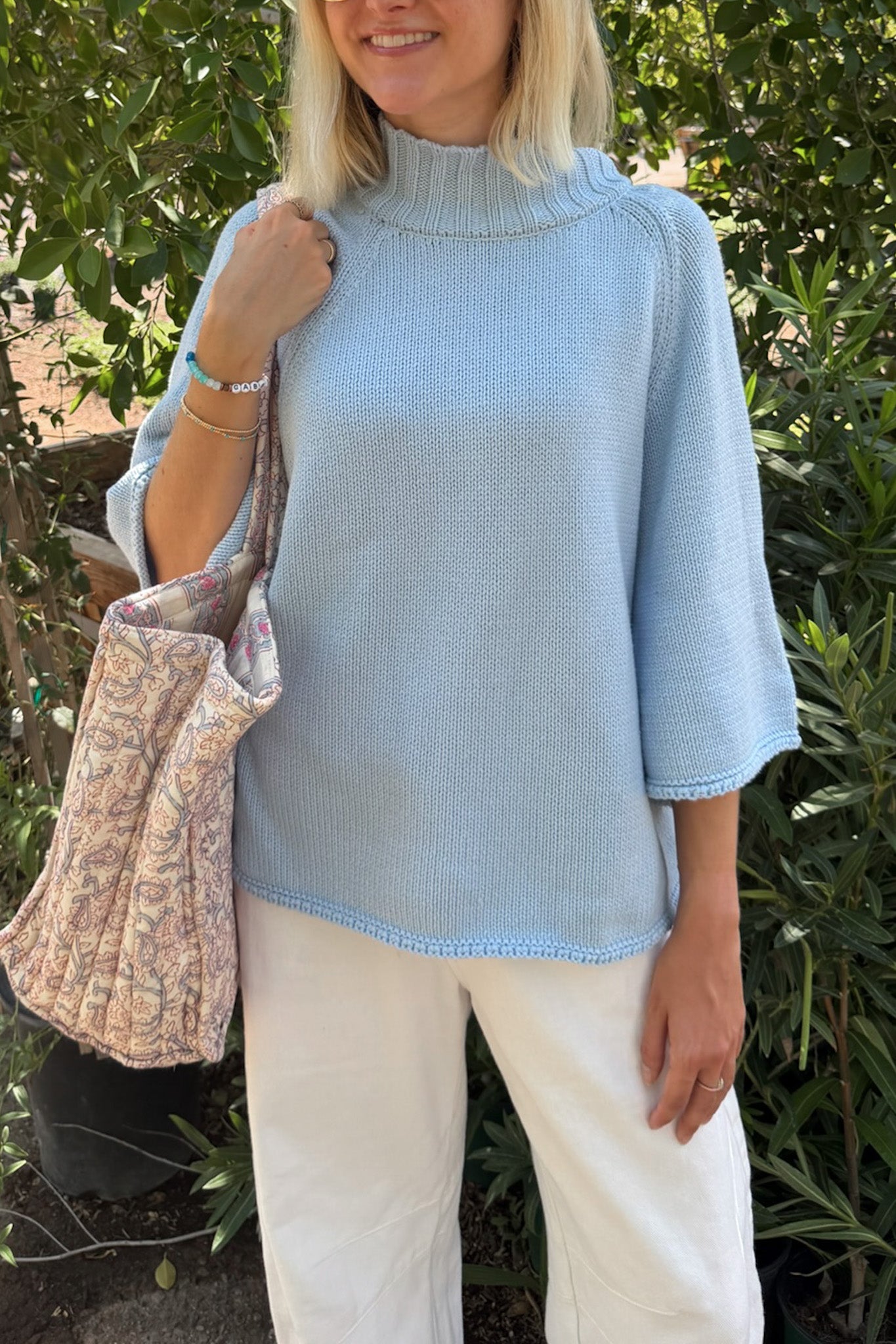 London Solid Knit Oversized 3/4 Sleeve Sweater in Coastal Blue - Neutral Ground