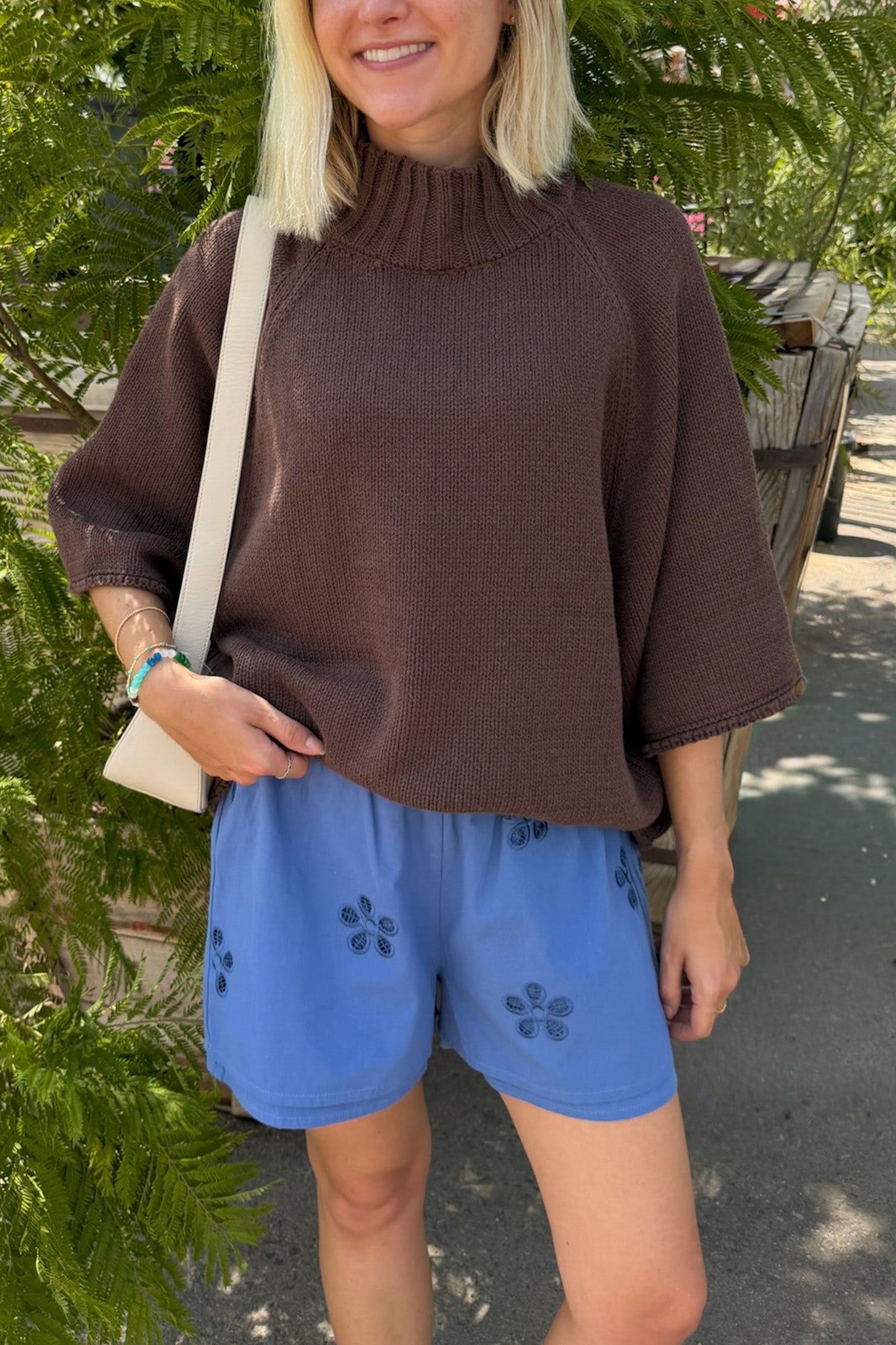 London Solid Knit Oversized 3/4 Sleeve Sweater in Espresso - Neutral Ground