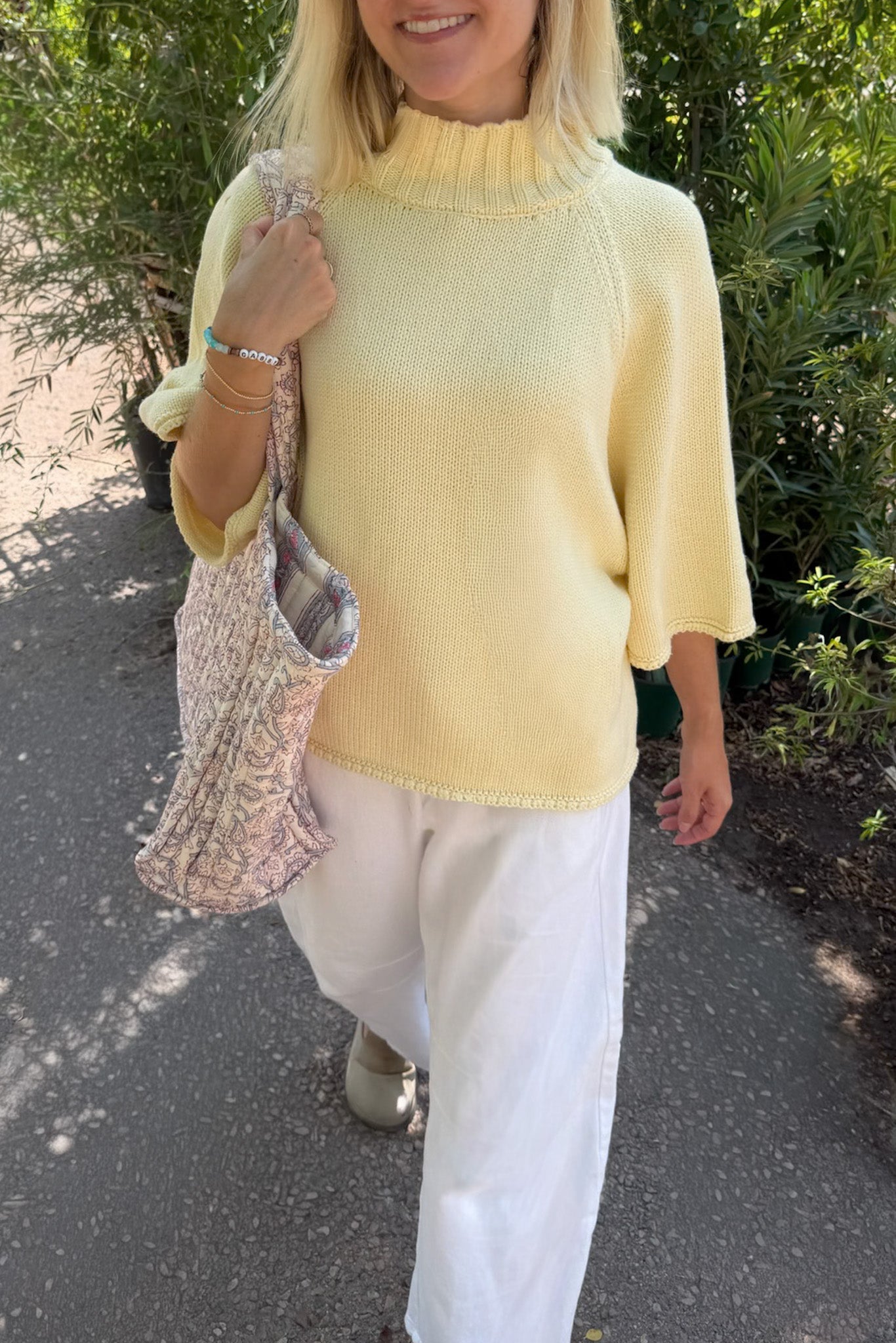 London Solid Knit Oversized 3/4 Sleeve Sweater in Soft Lemon - Neutral Ground