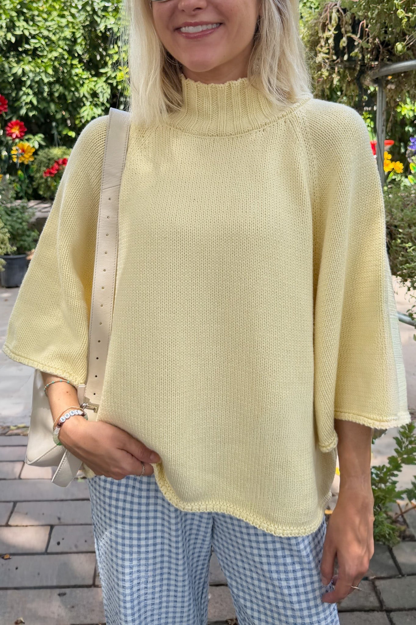 London Solid Knit Oversized 3/4 Sleeve Sweater in Soft Lemon - Neutral Ground