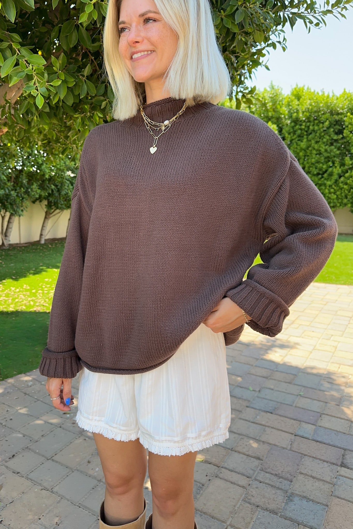 London Solid Knit Pullover Sweater in Espresso - Neutral Ground