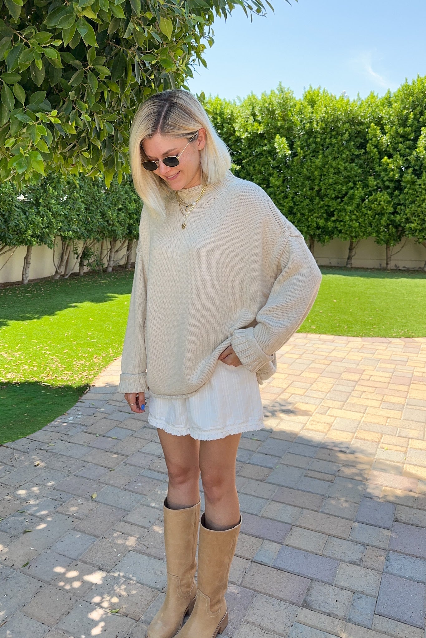 London Solid Knit Pullover Sweater in Oat - Neutral Ground