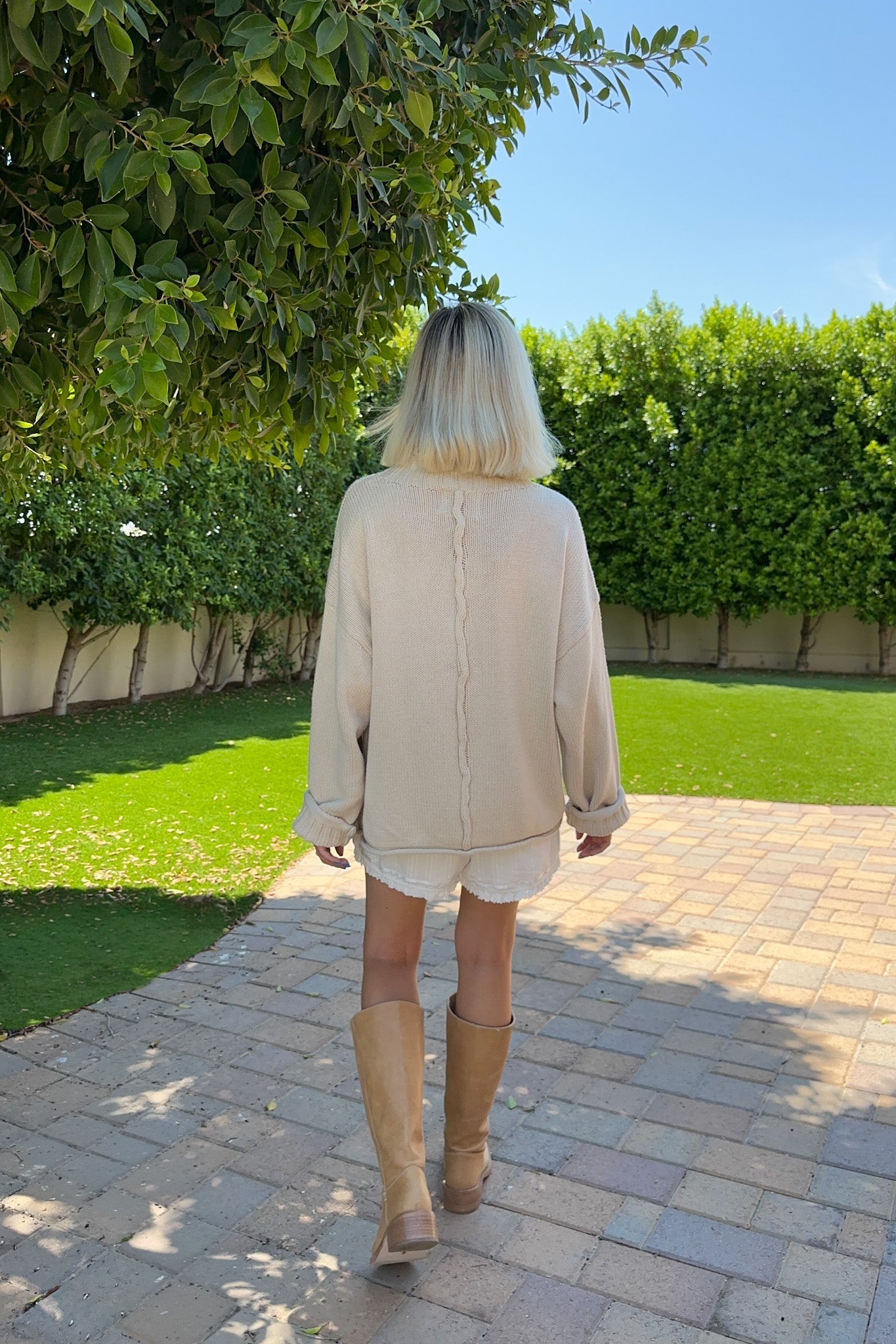 London Solid Knit Pullover Sweater in Oat - Neutral Ground