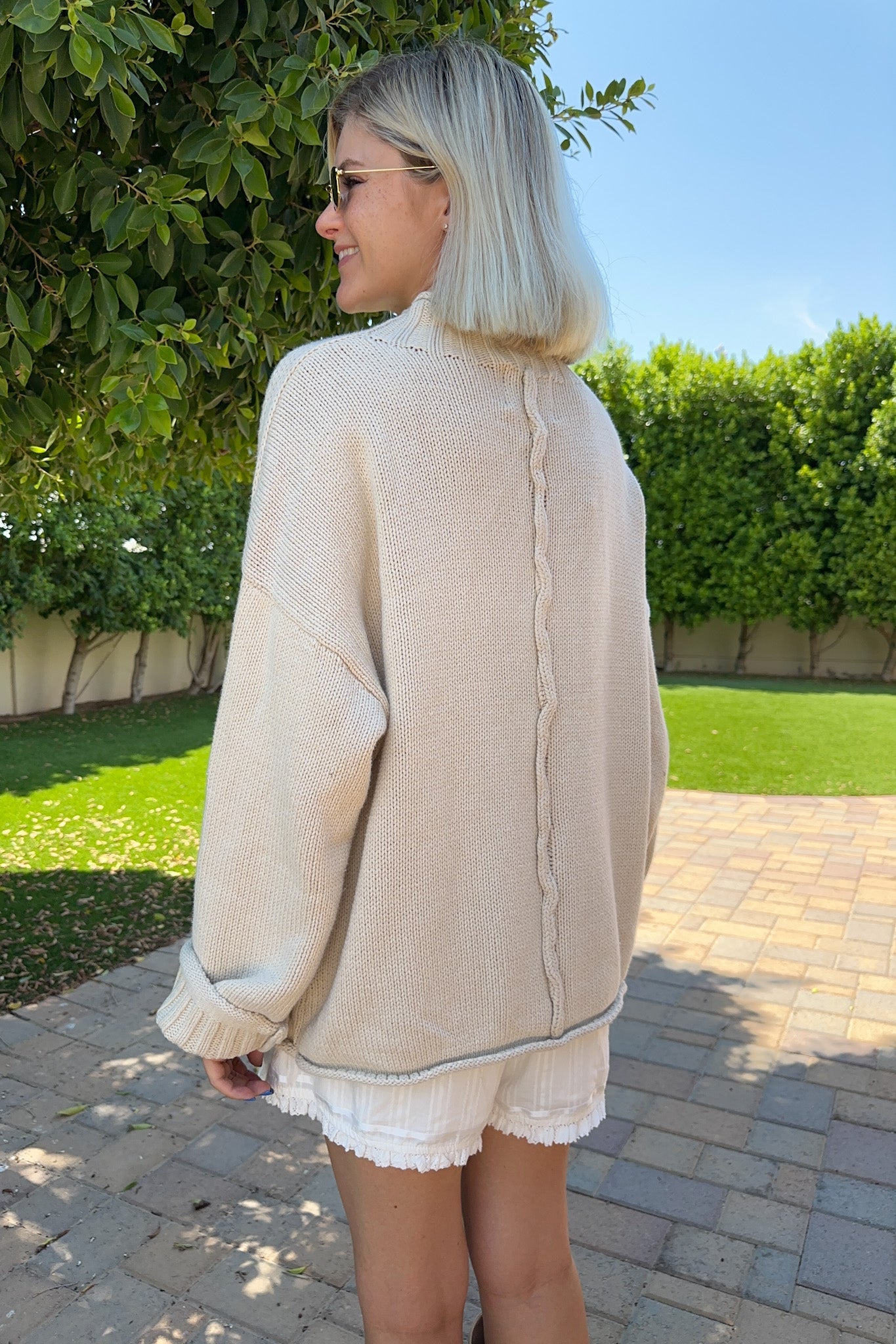 London Solid Knit Pullover Sweater in Oat - Neutral Ground