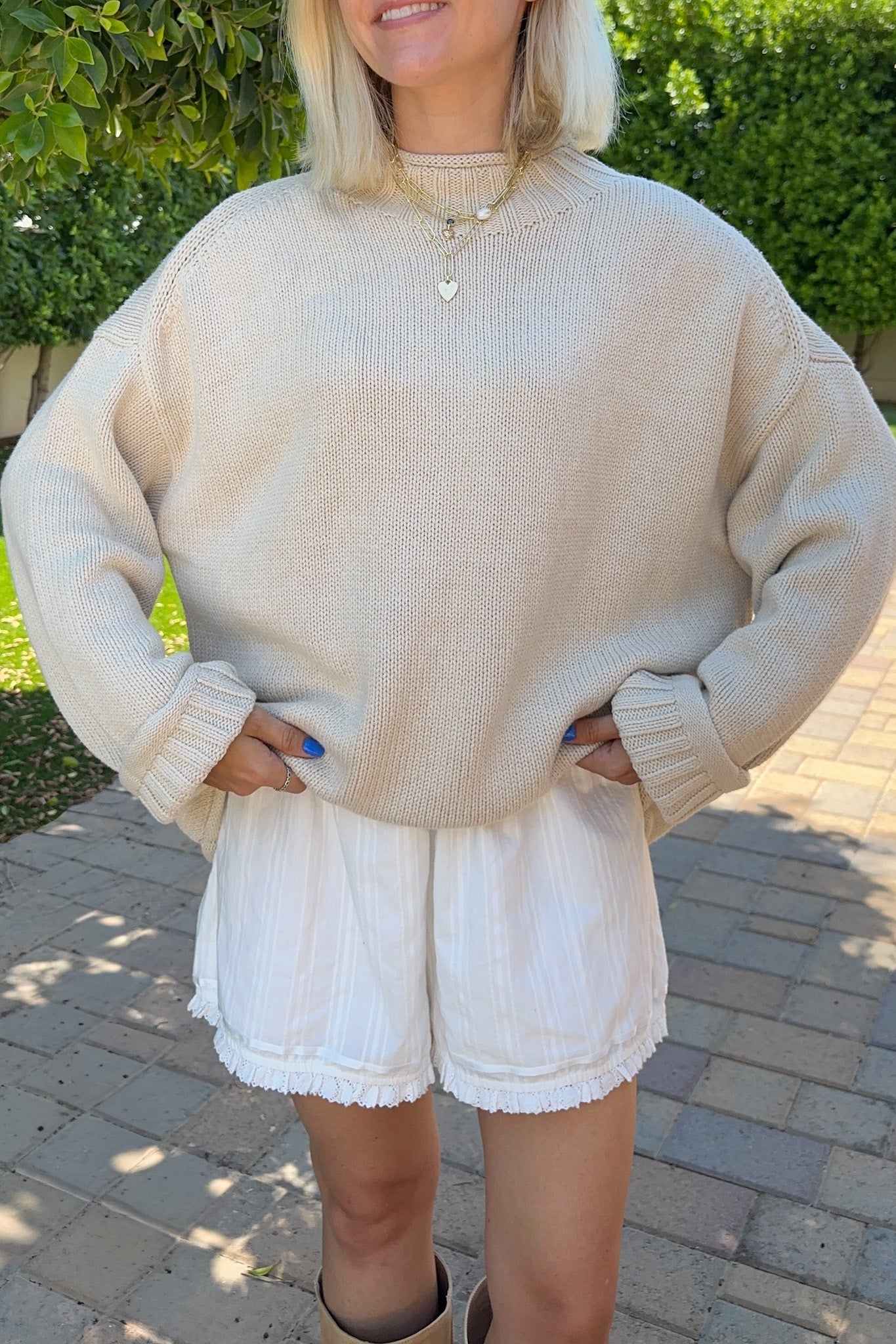 London Solid Knit Pullover Sweater in Oat - Neutral Ground
