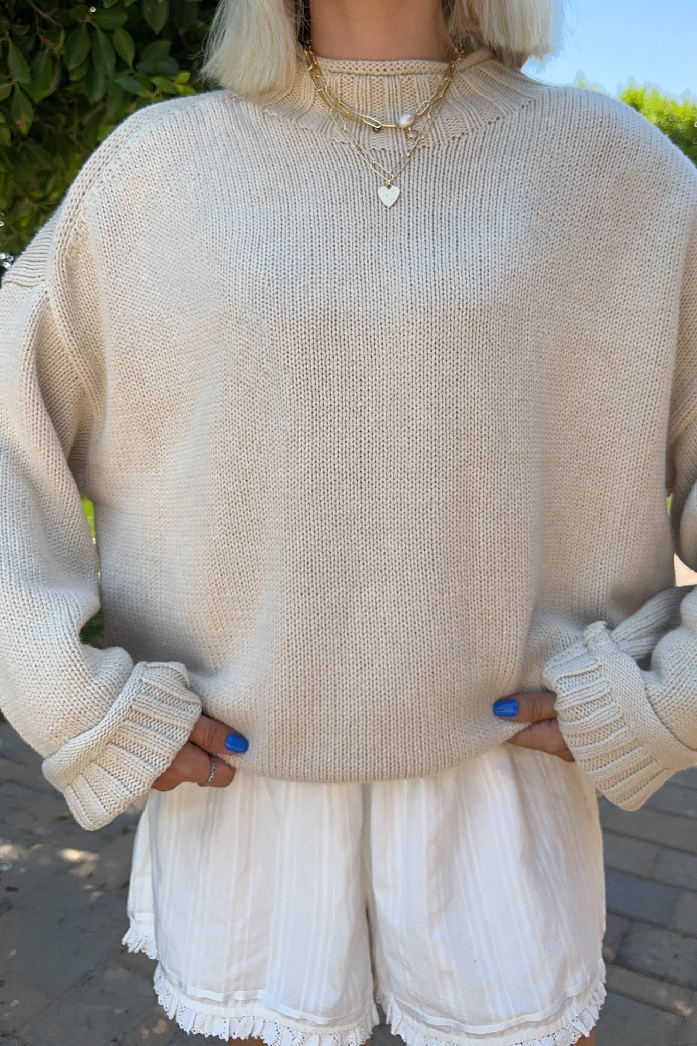 London Solid Knit Pullover Sweater in Oat - Neutral Ground
