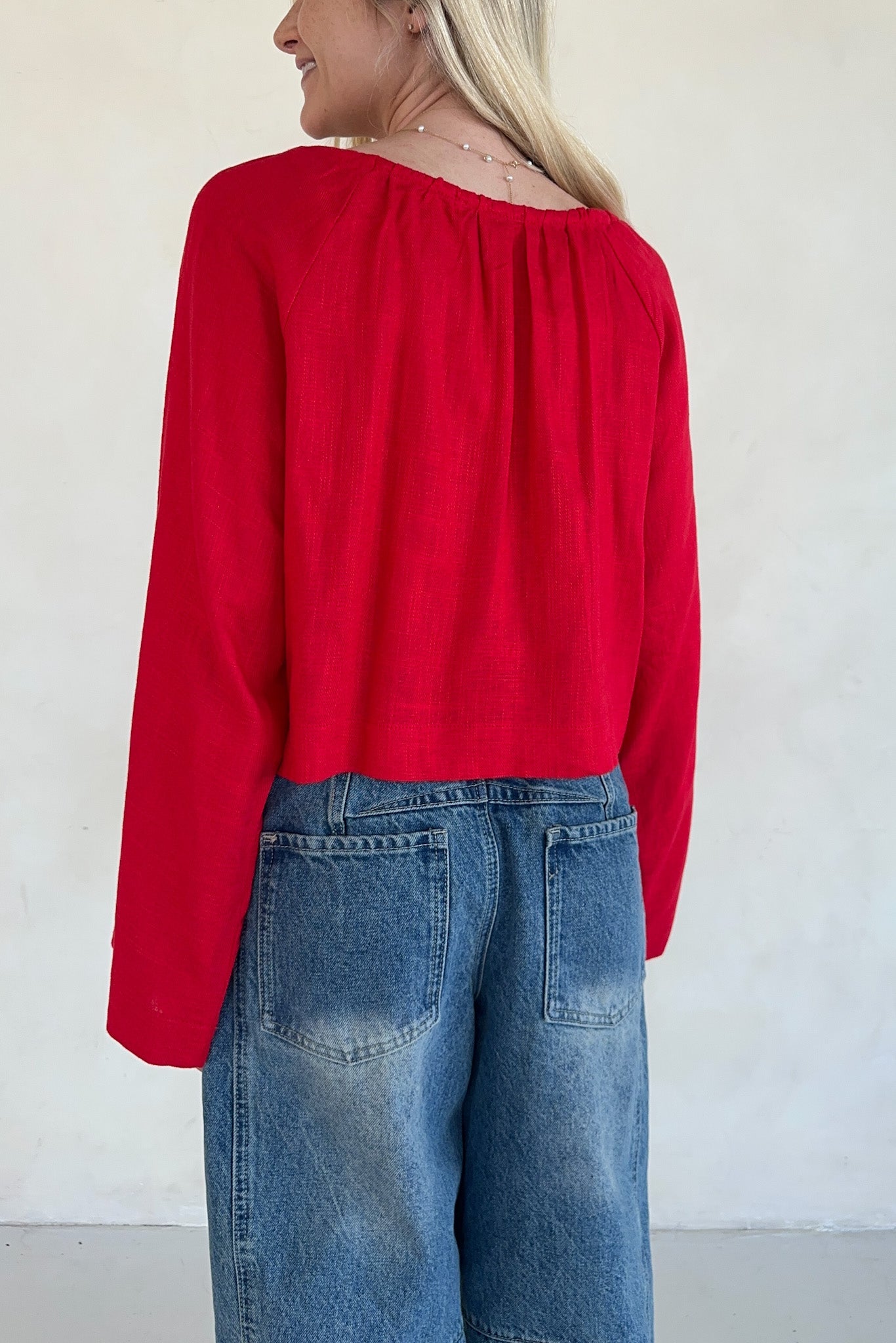 Long Live Textured Tie Front Blouse - Neutral Ground