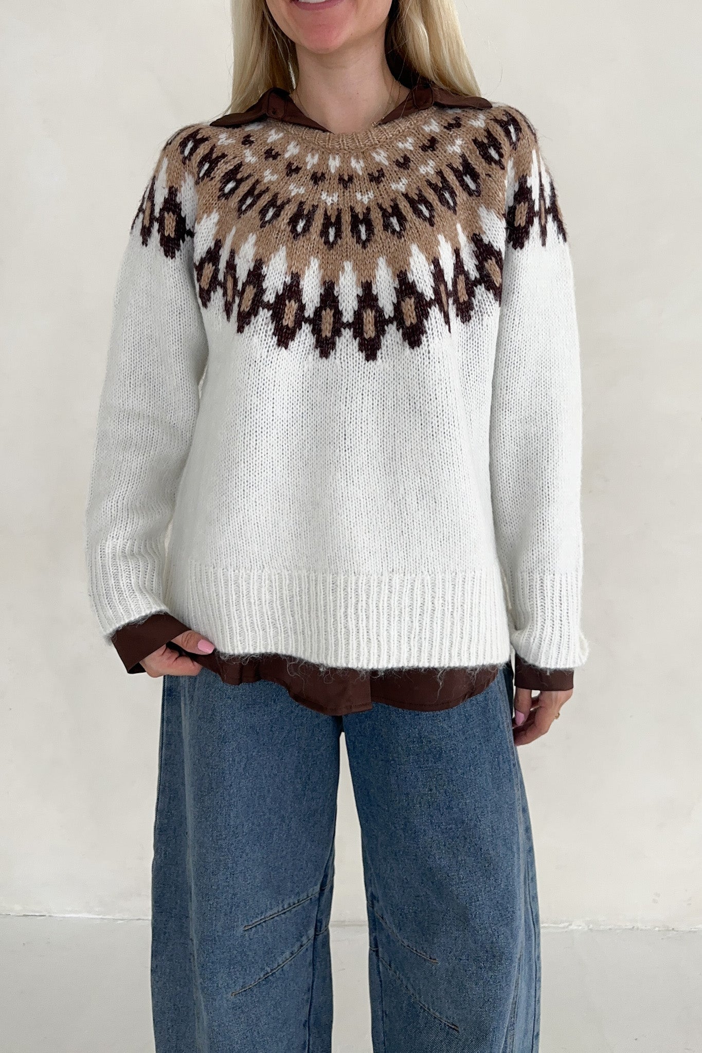 Lorelei Faire Isle Knit Pullover Sweater - Neutral Ground