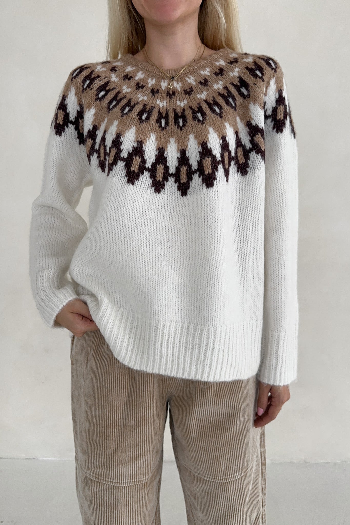 Lorelei Faire Isle Knit Pullover Sweater - Neutral Ground