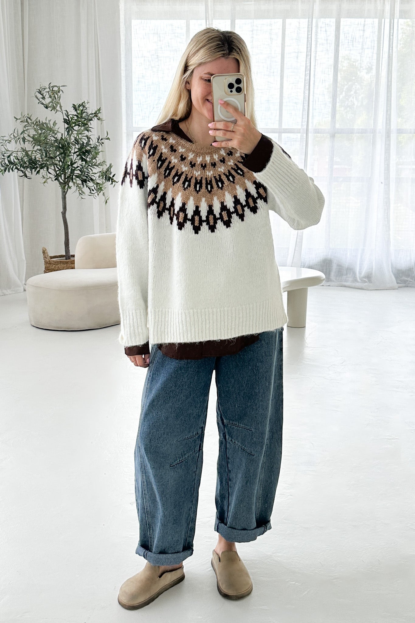 Lorelei Faire Isle Knit Pullover Sweater - Neutral Ground
