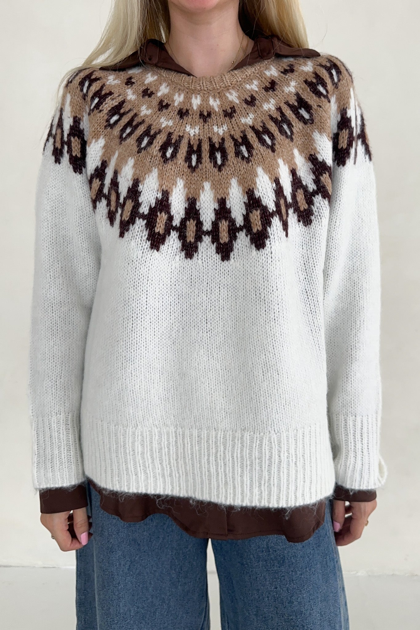 Lorelei Faire Isle Knit Pullover Sweater - Neutral Ground