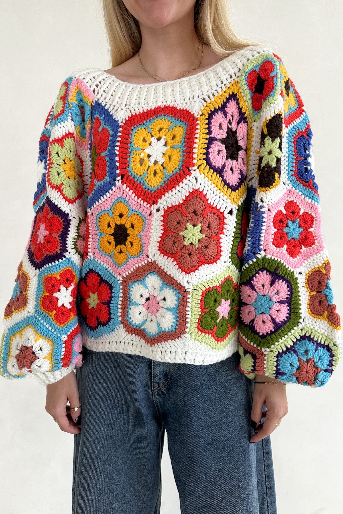 Louie Square Crochet Knit Sweater - Neutral Ground