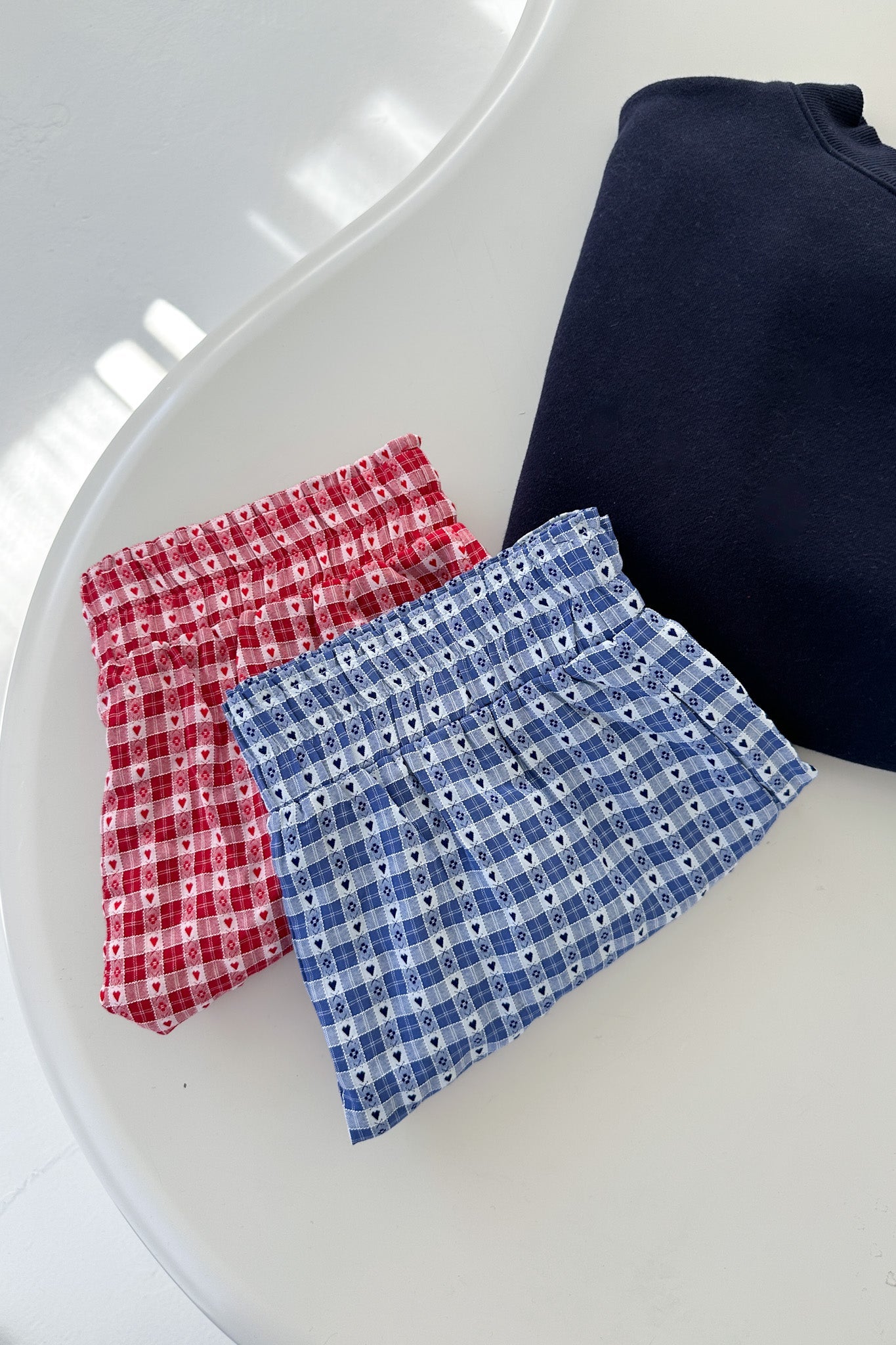 Love Letter Gingham Checkered Heart Ruffle Shorts in Red - Neutral Ground