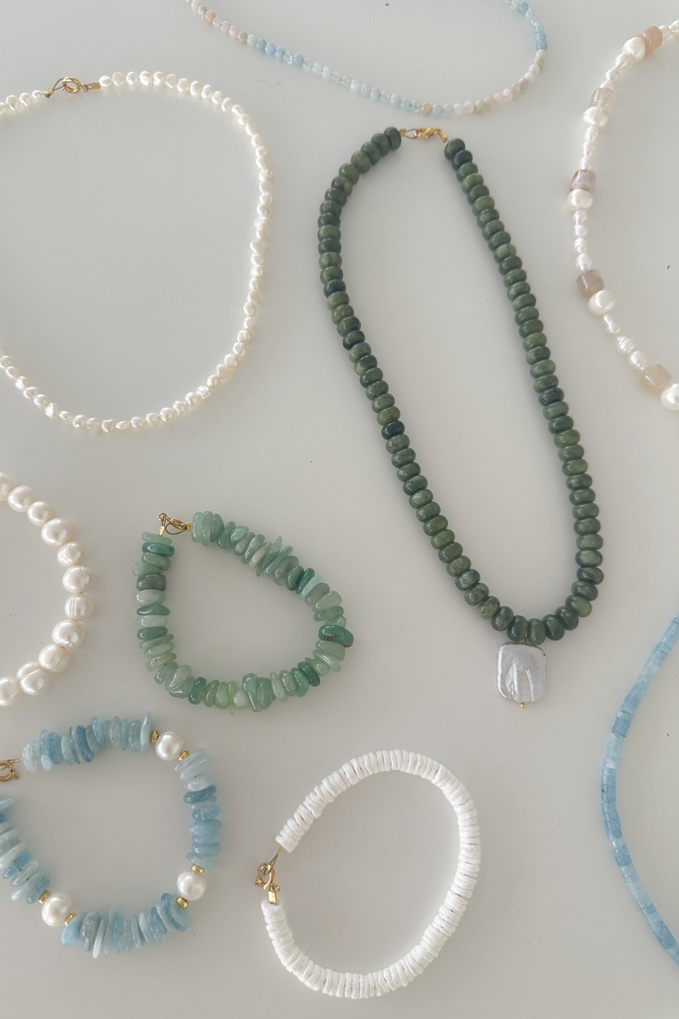 Lua Green Jade and Pearl Natural Stone Necklace - Neutral Ground