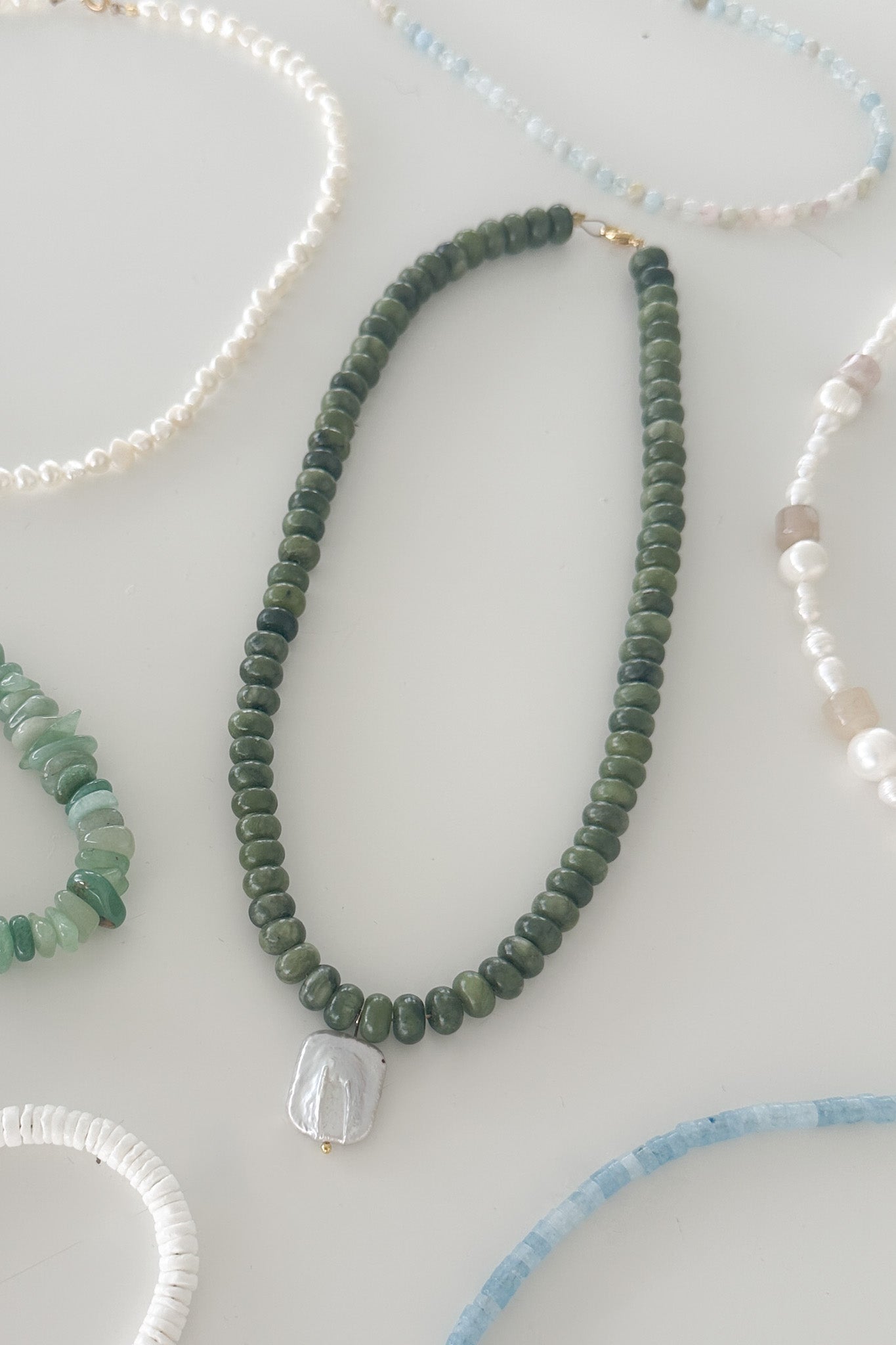 Lua Green Jade and Pearl Natural Stone Necklace - Neutral Ground