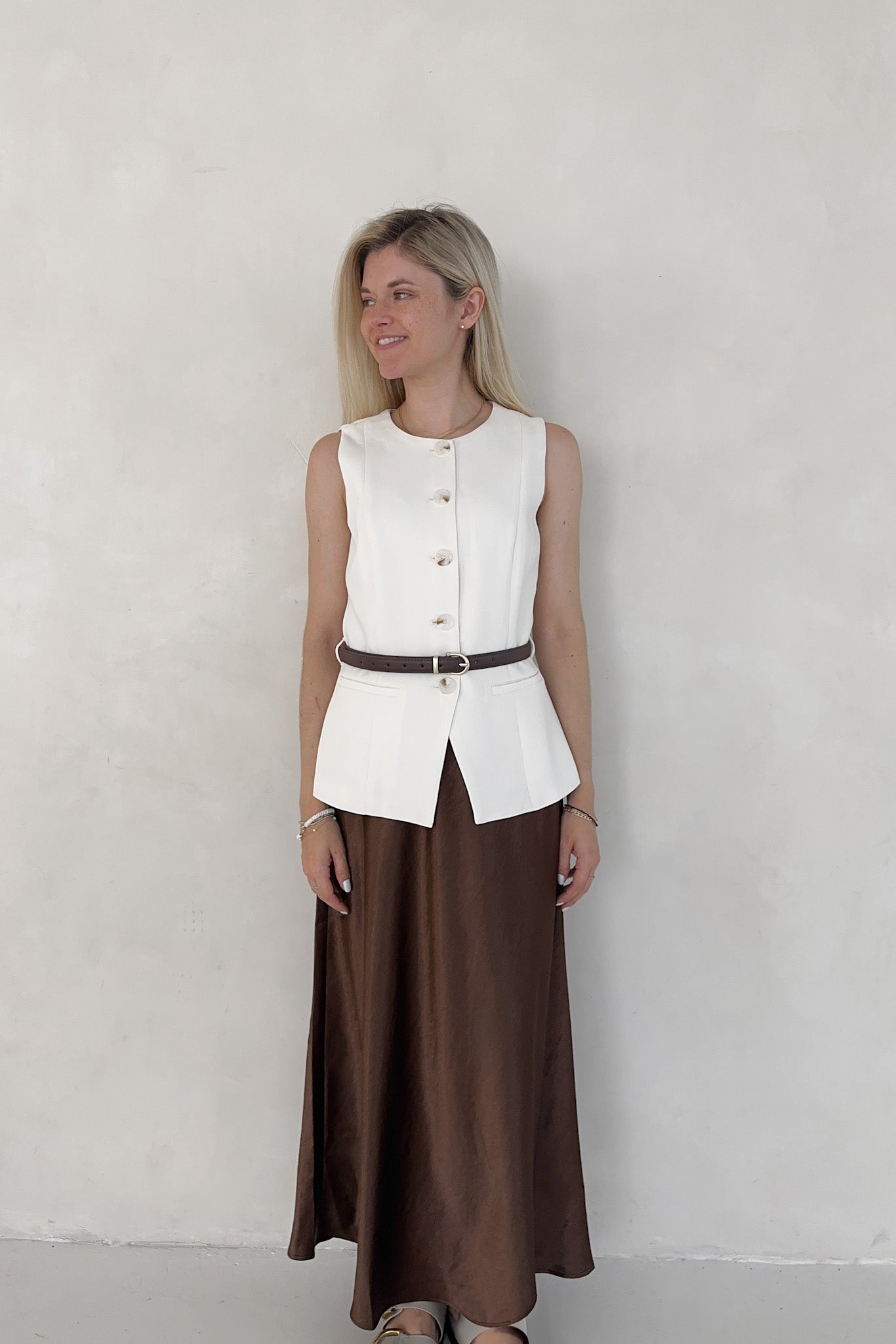 Lucy Chocolate Brown Satin Skirt - Neutral Ground
