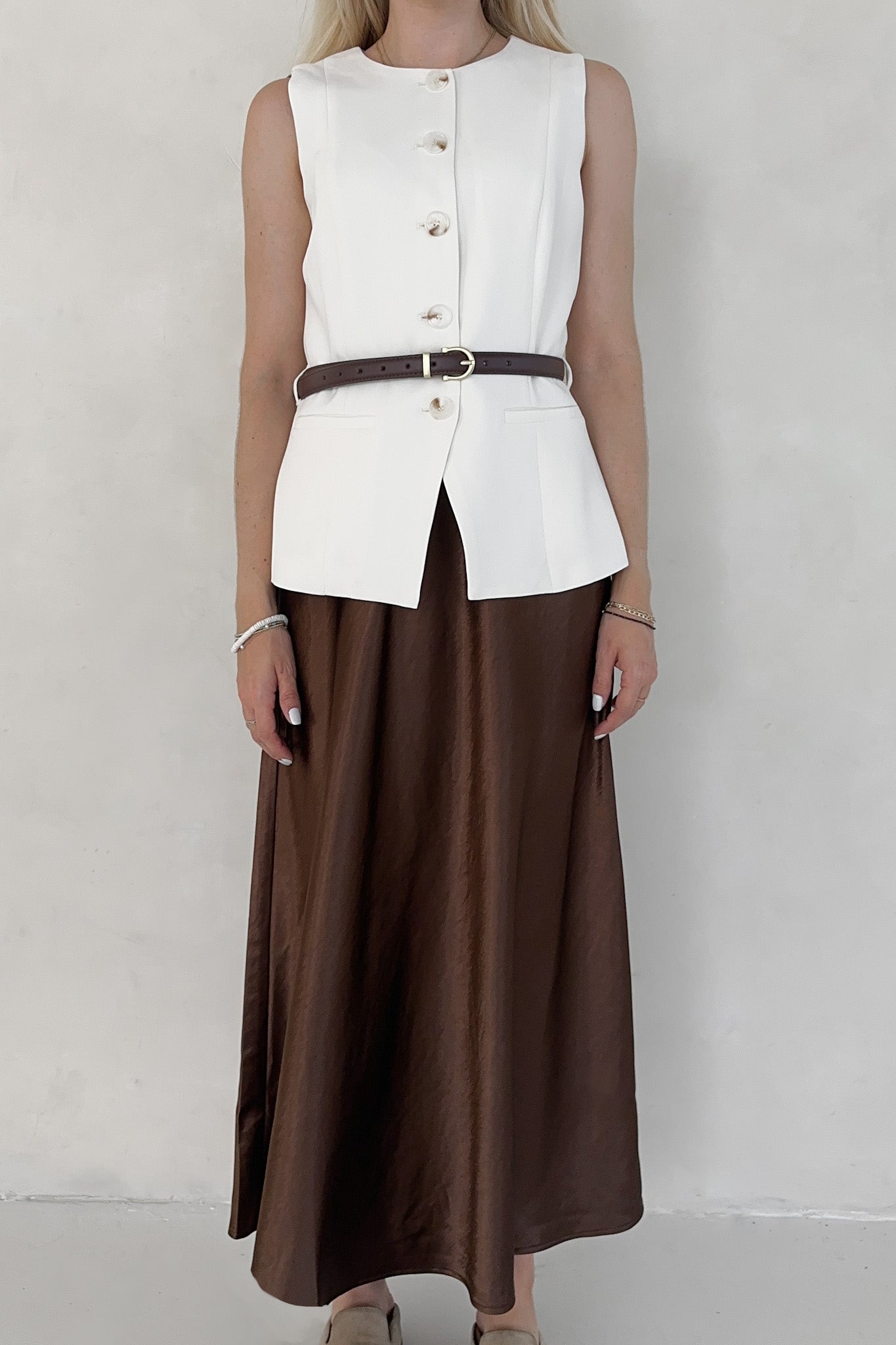 Lucy Chocolate Brown Satin Skirt - Neutral Ground
