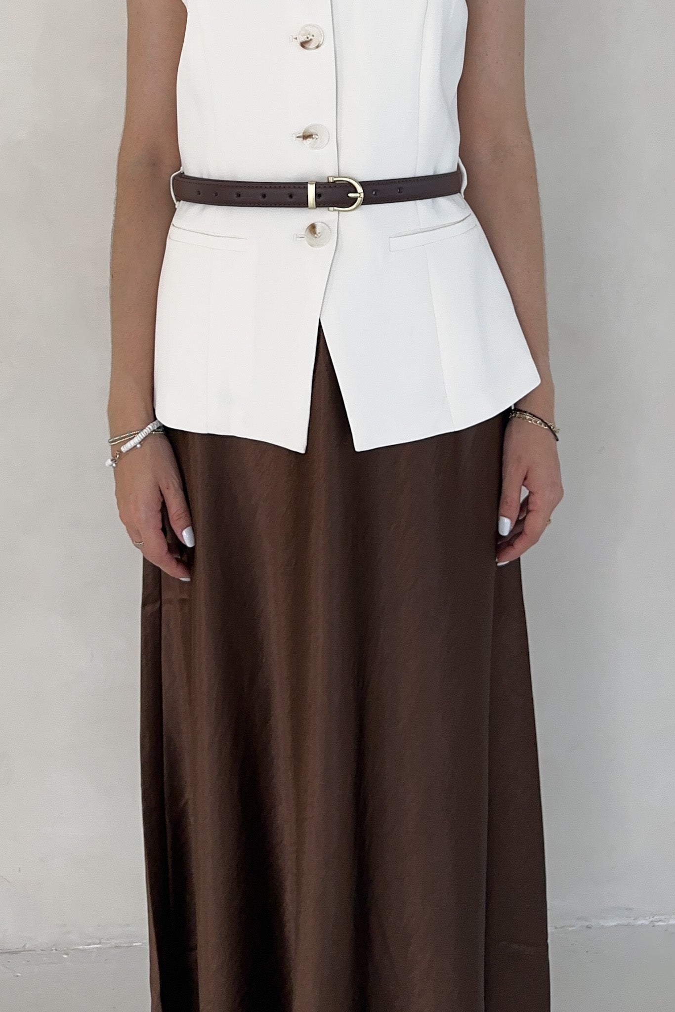 Lucy Chocolate Brown Satin Skirt - Neutral Ground