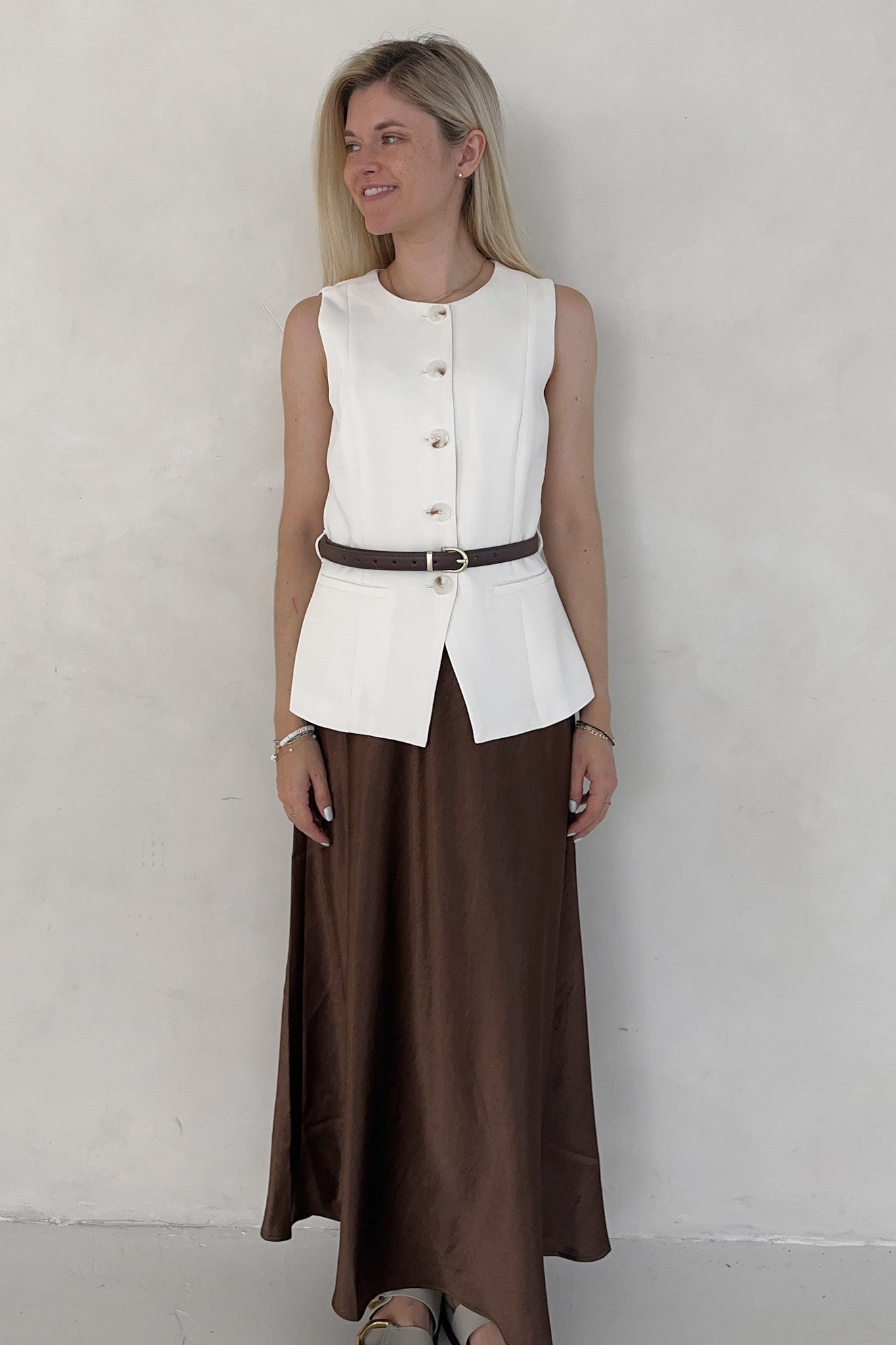 Lucy Chocolate Brown Satin Skirt - Neutral Ground