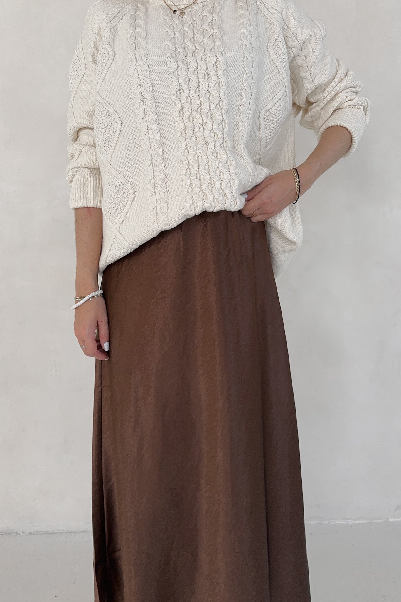 Lucy Chocolate Brown Satin Skirt - Neutral Ground