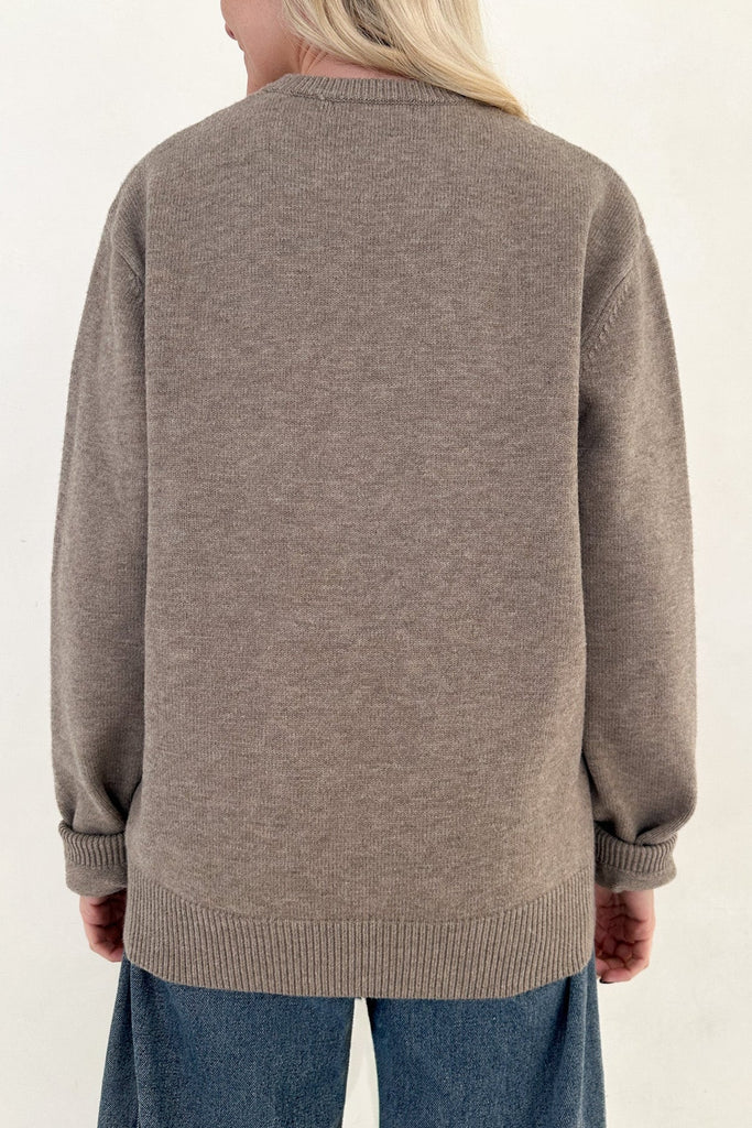Maddox Essential Crew Neck Boyfriend Sweater in Mocha - Neutral Ground
