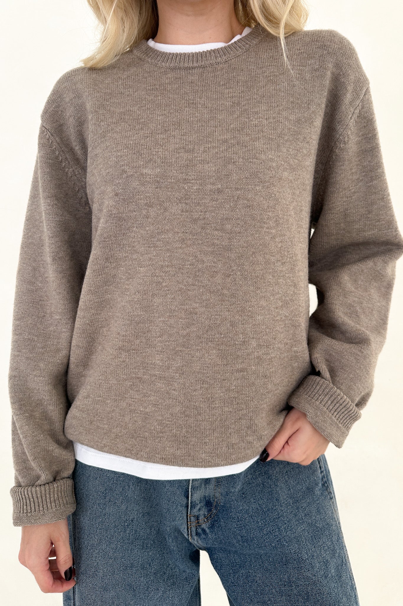 Maddox Essential Crew Neck Boyfriend Sweater in Mocha - Neutral Ground