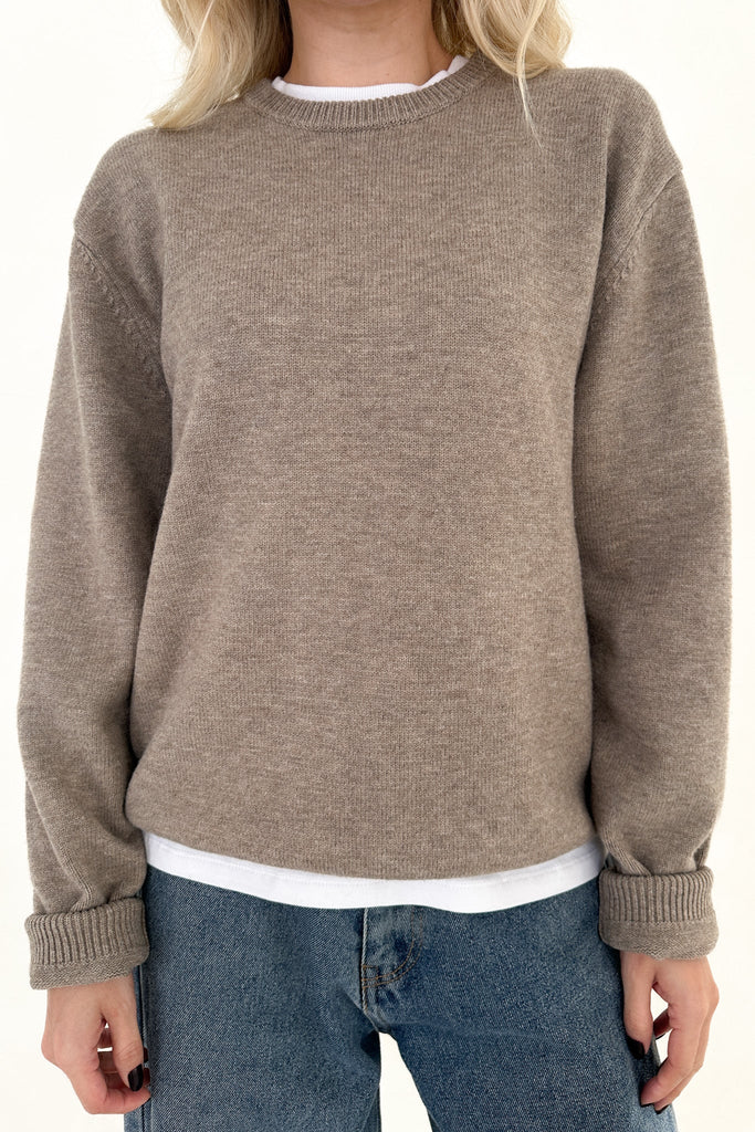 Maddox Essential Crew Neck Boyfriend Sweater in Mocha - Neutral Ground