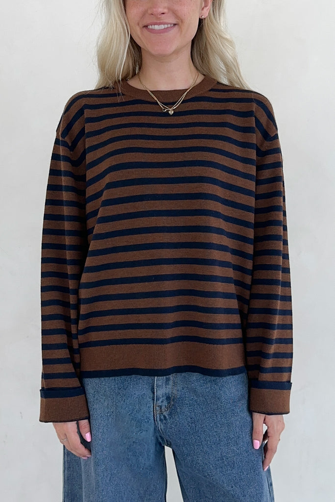 Maddox Striped Boyfriend Sweater - Neutral Ground