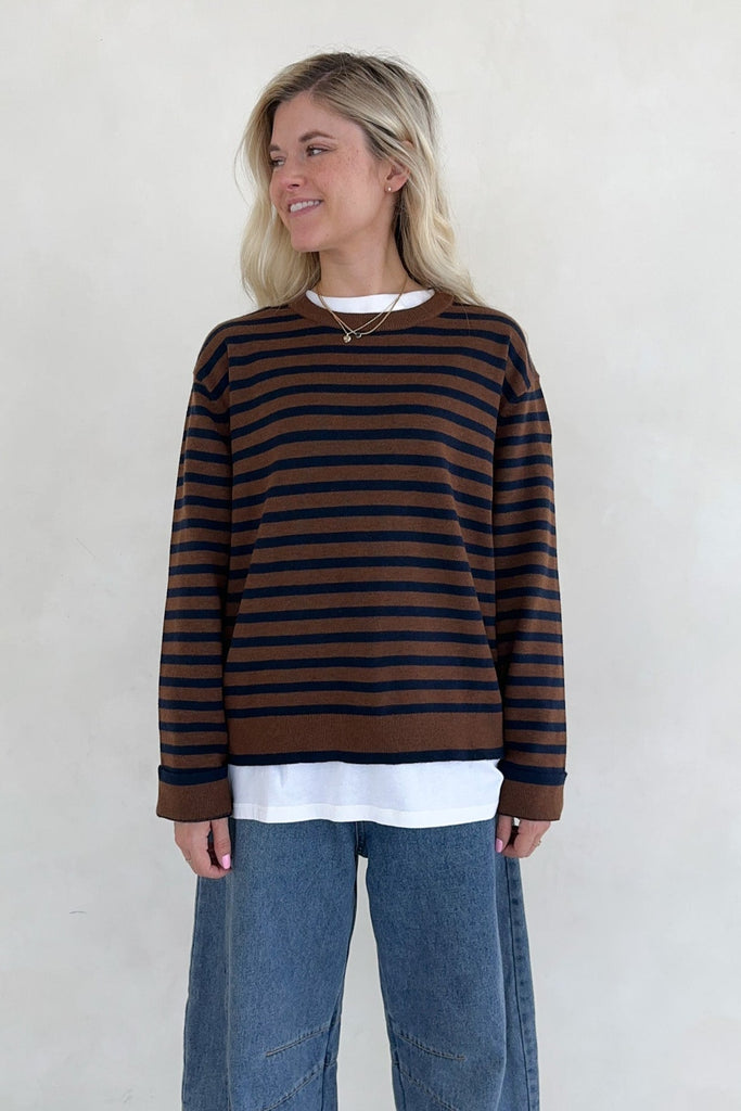 Maddox Striped Boyfriend Sweater - Neutral Ground