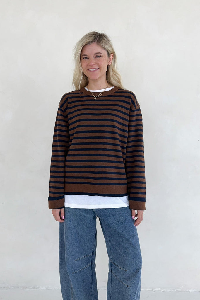 Maddox Striped Boyfriend Sweater - Neutral Ground