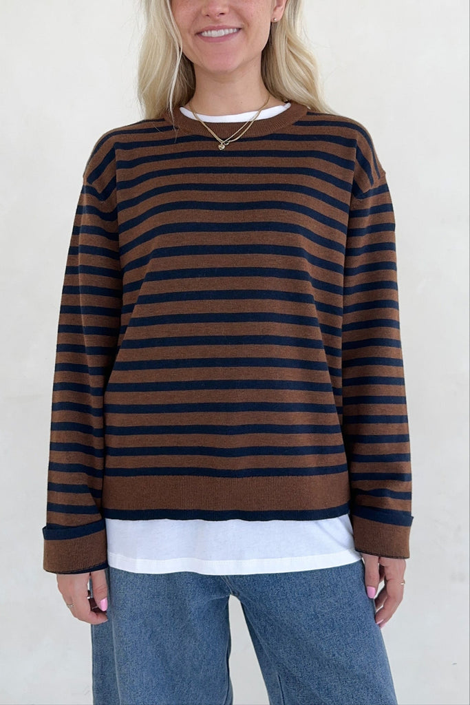 Maddox Striped Boyfriend Sweater - Neutral Ground