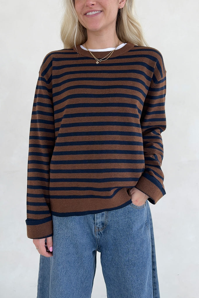 Maddox Striped Boyfriend Sweater - Neutral Ground