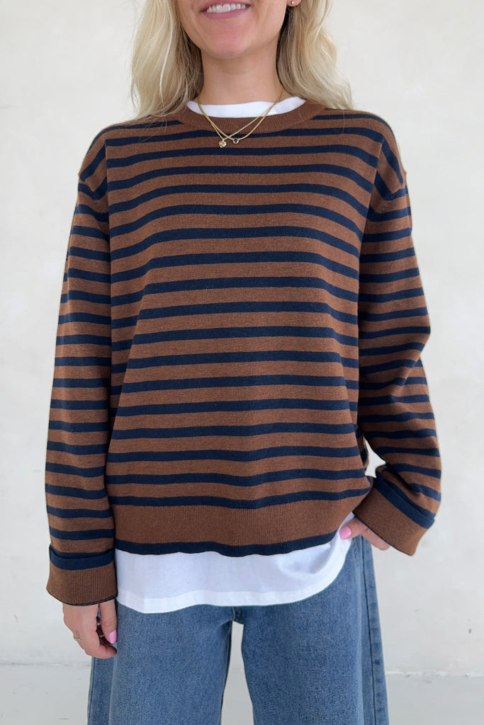Maddox Striped Boyfriend Sweater - Neutral Ground