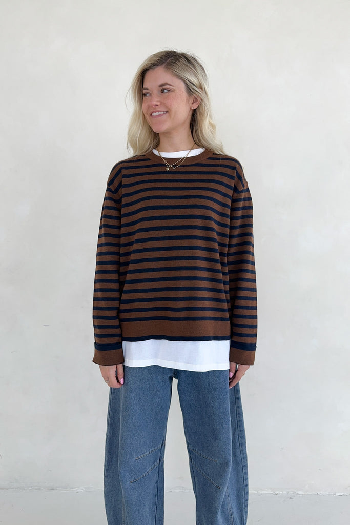 Maddox Striped Boyfriend Sweater - Neutral Ground