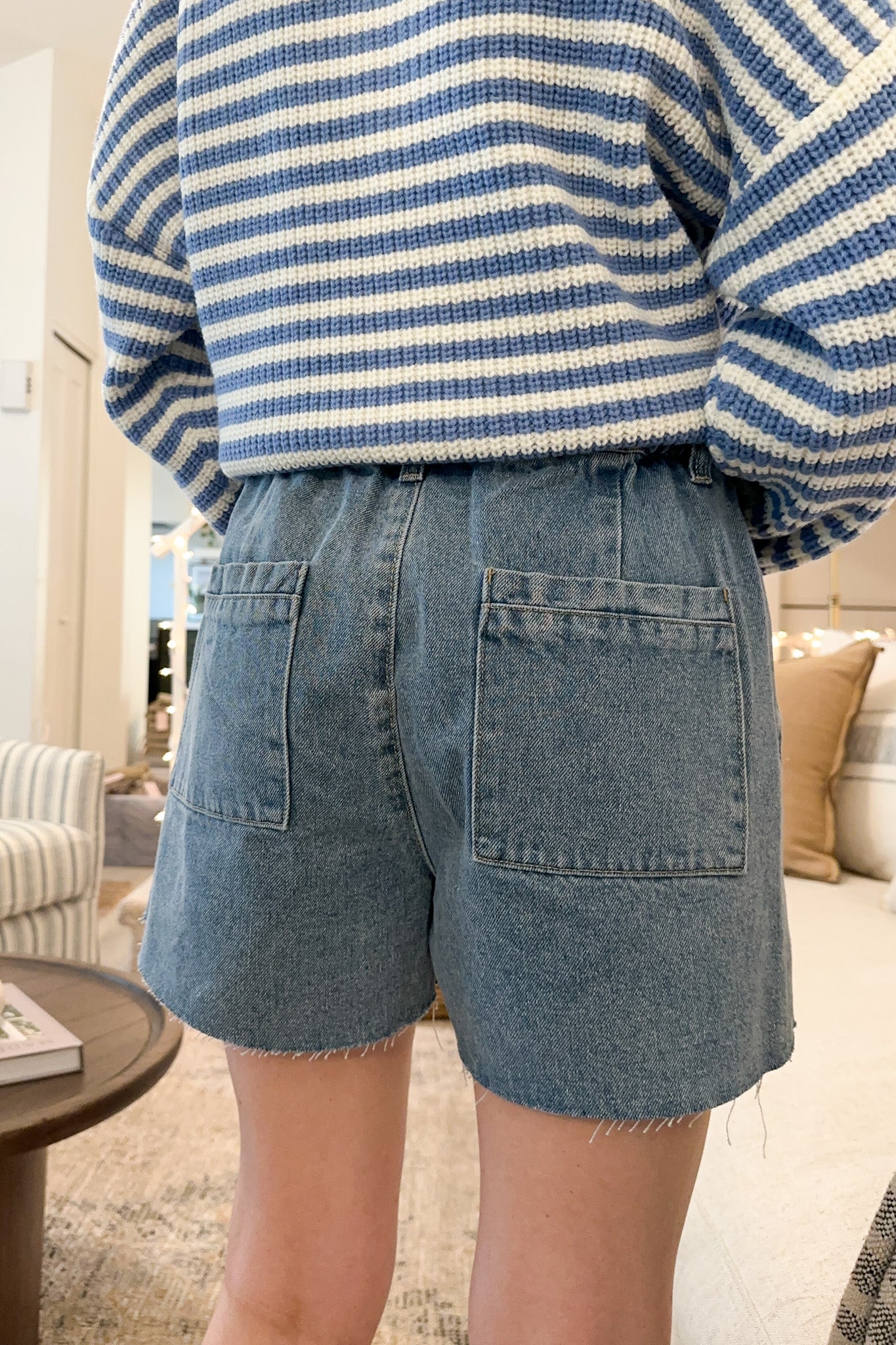 Madeline Paperbag Cotton Shorts in Denim - Neutral Ground