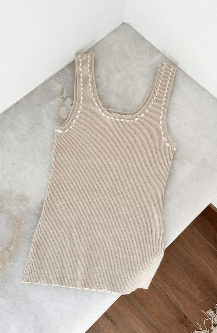 Madeline Stitched Ribbed Sweater Tank in Natural - Neutral Ground