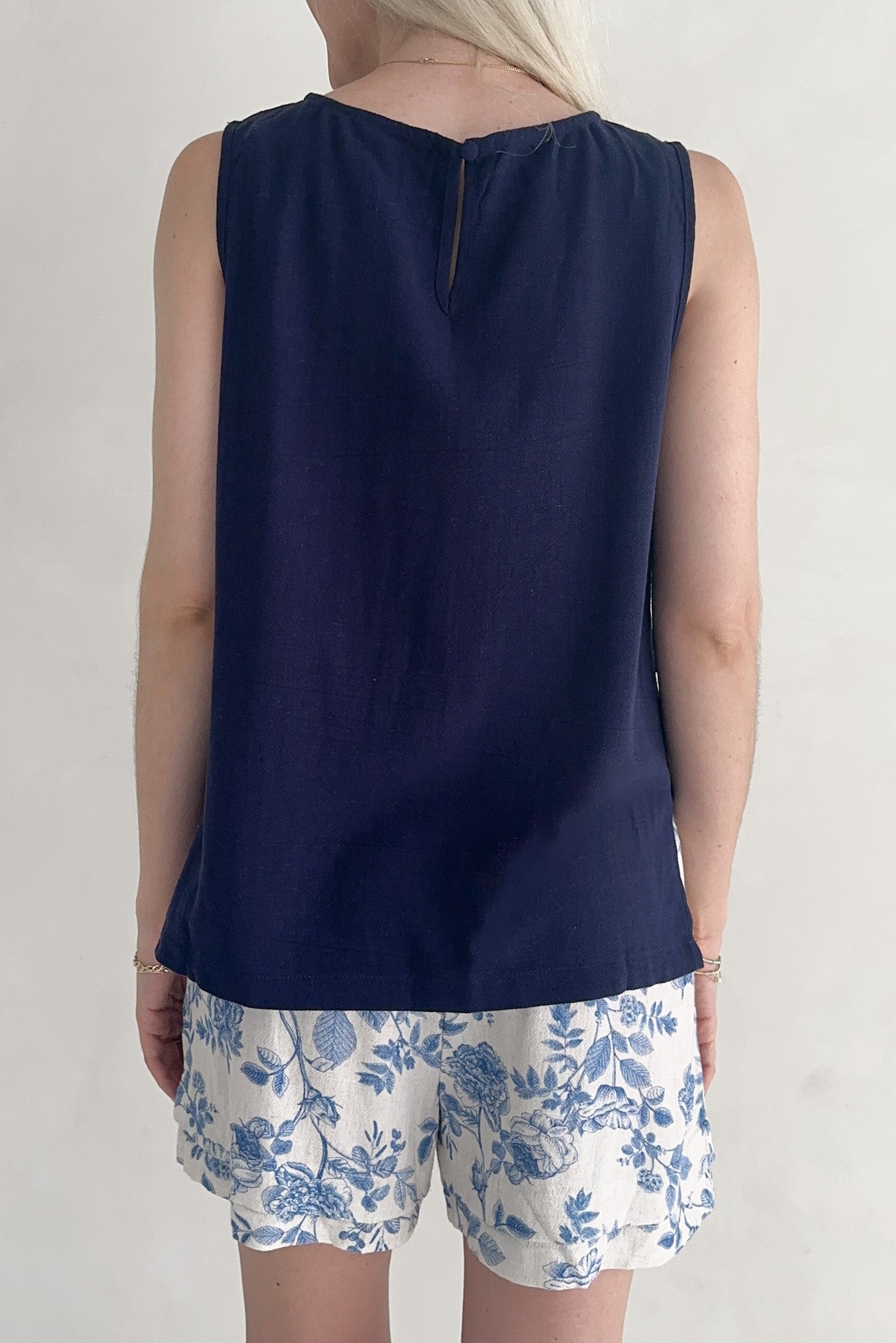 Madison Linen Blend Relaxed Tunic Tank in Navy - Neutral Ground