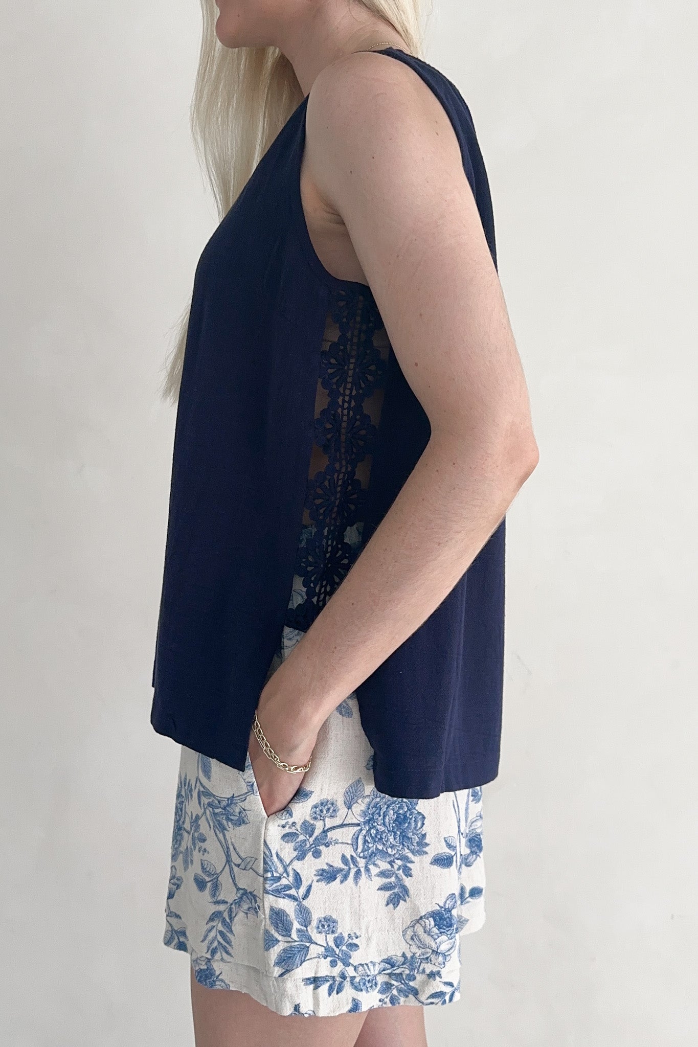 Madison Linen Blend Relaxed Tunic Tank in Navy - Neutral Ground