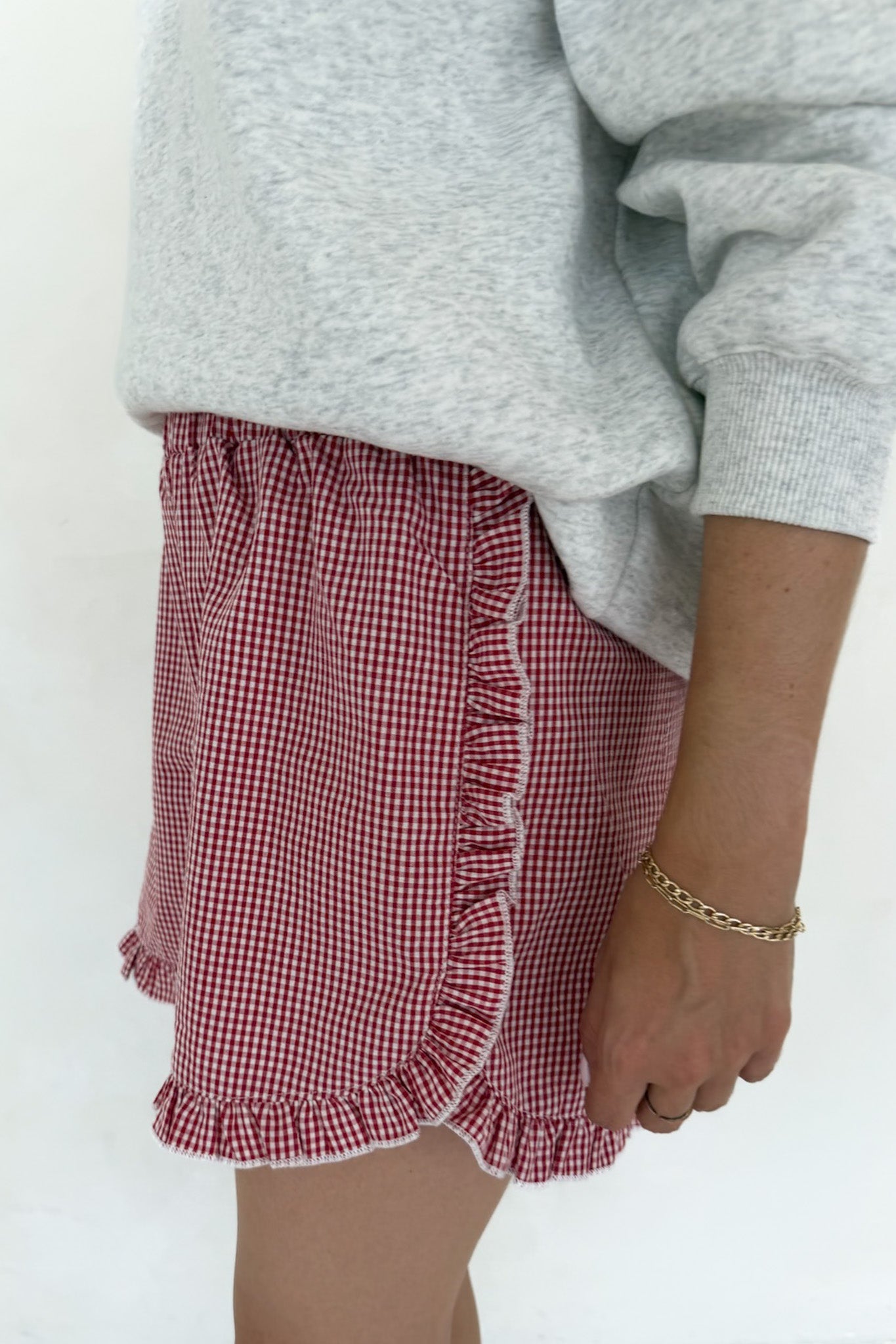 Main Street Gingham Ruffle Shorts in Red - Neutral Ground
