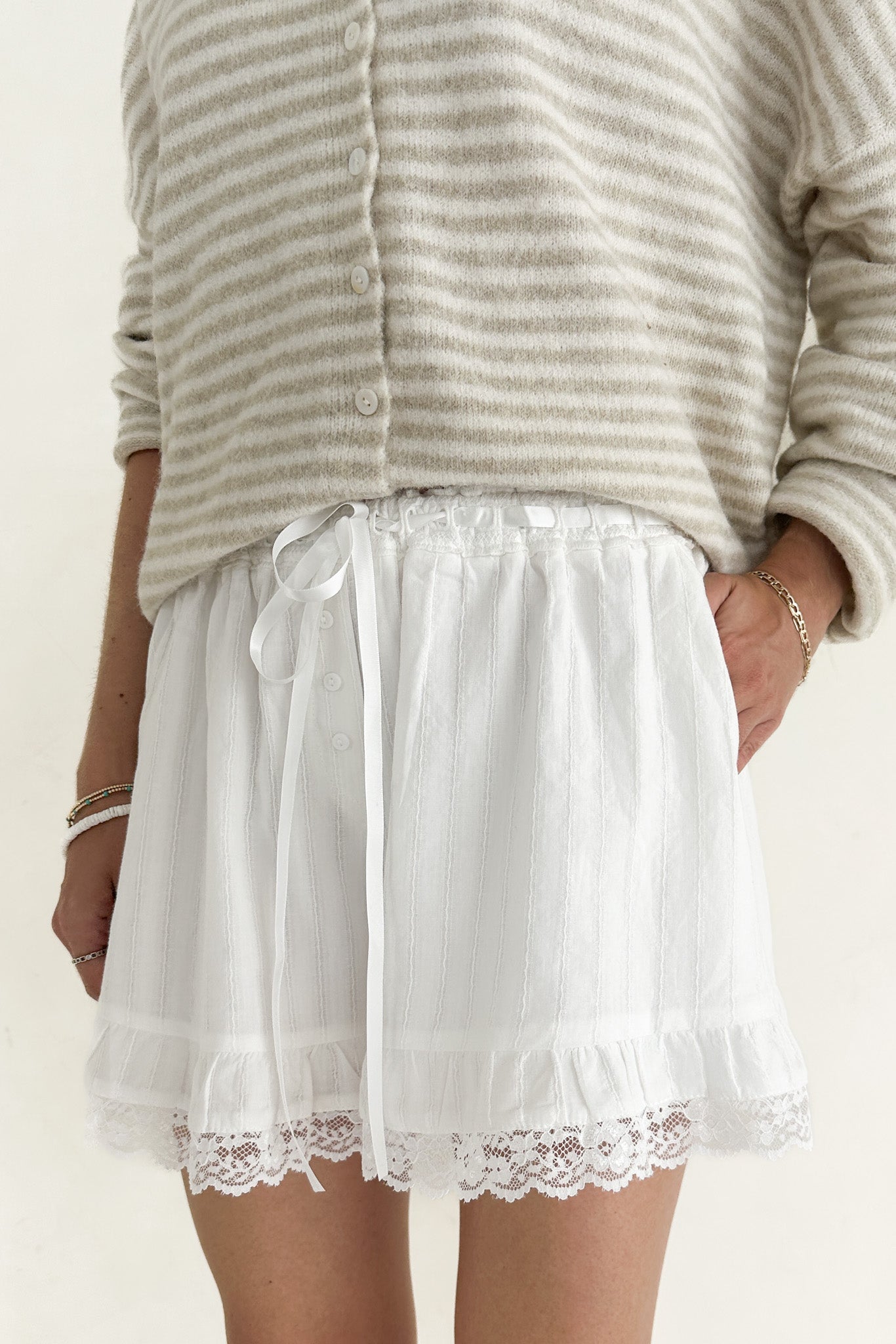 Maisey Lace Trim Cotton Shorts - Neutral Ground