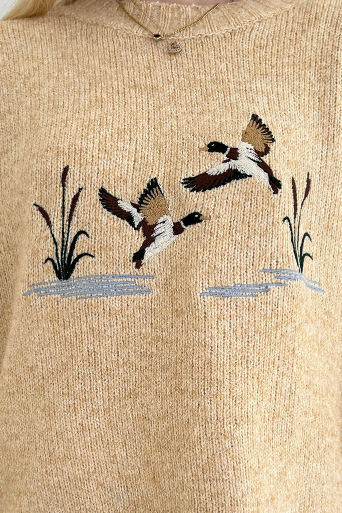 Mallard Embroidered Duck Knit Sweater - Neutral Ground