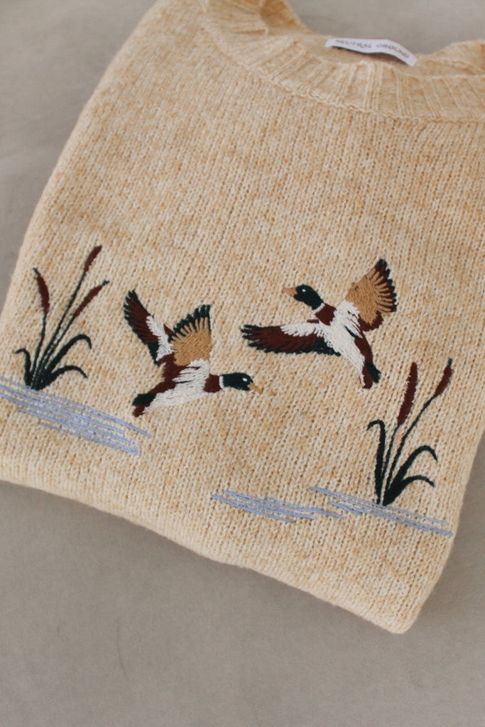 Mallard Embroidered Duck Knit Sweater - Neutral Ground
