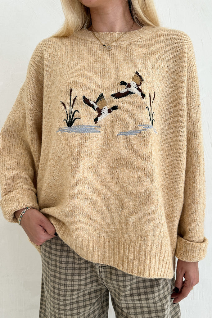 Mallard Embroidered Duck Knit Sweater - Neutral Ground