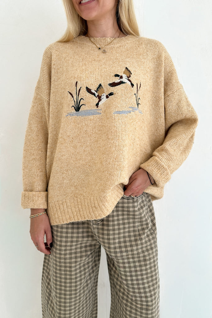 Mallard Embroidered Duck Knit Sweater - Neutral Ground
