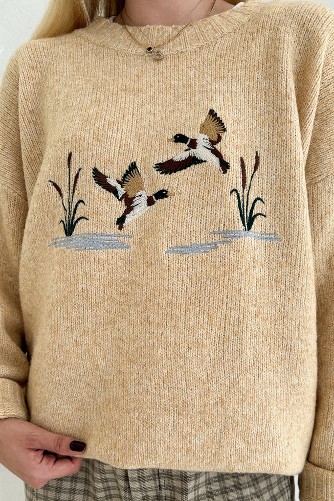 Mallard Embroidered Duck Knit Sweater - Neutral Ground