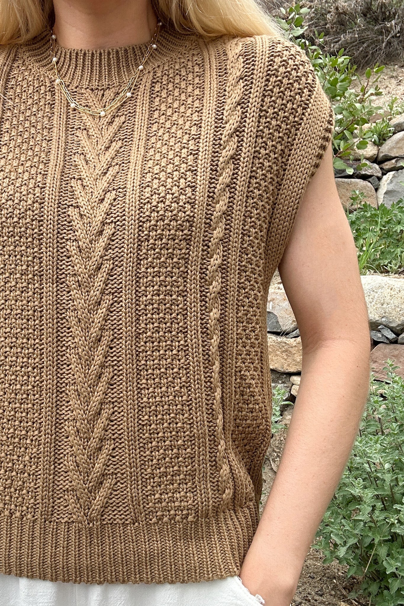 Marina Sleeveless Cable Knit Sweater Top - Neutral Ground