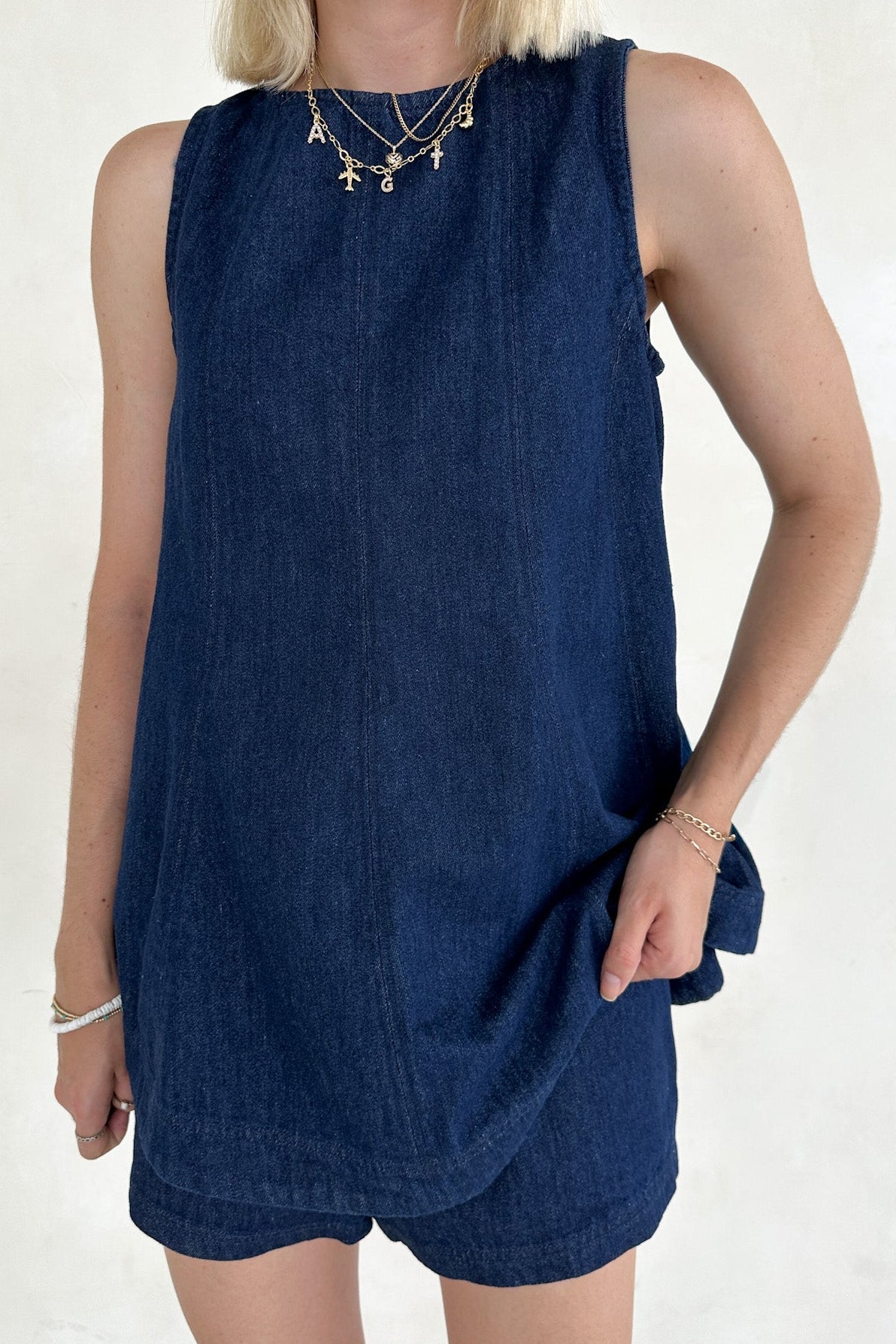 Maritime Dark Wash Denim A - Line Trapeze Top - Neutral Ground